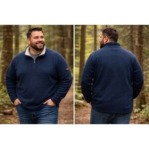 Orvis Mens XL Navy Blue Sherpa Lined Quarter Zip Textured Knit Pullover Sweater